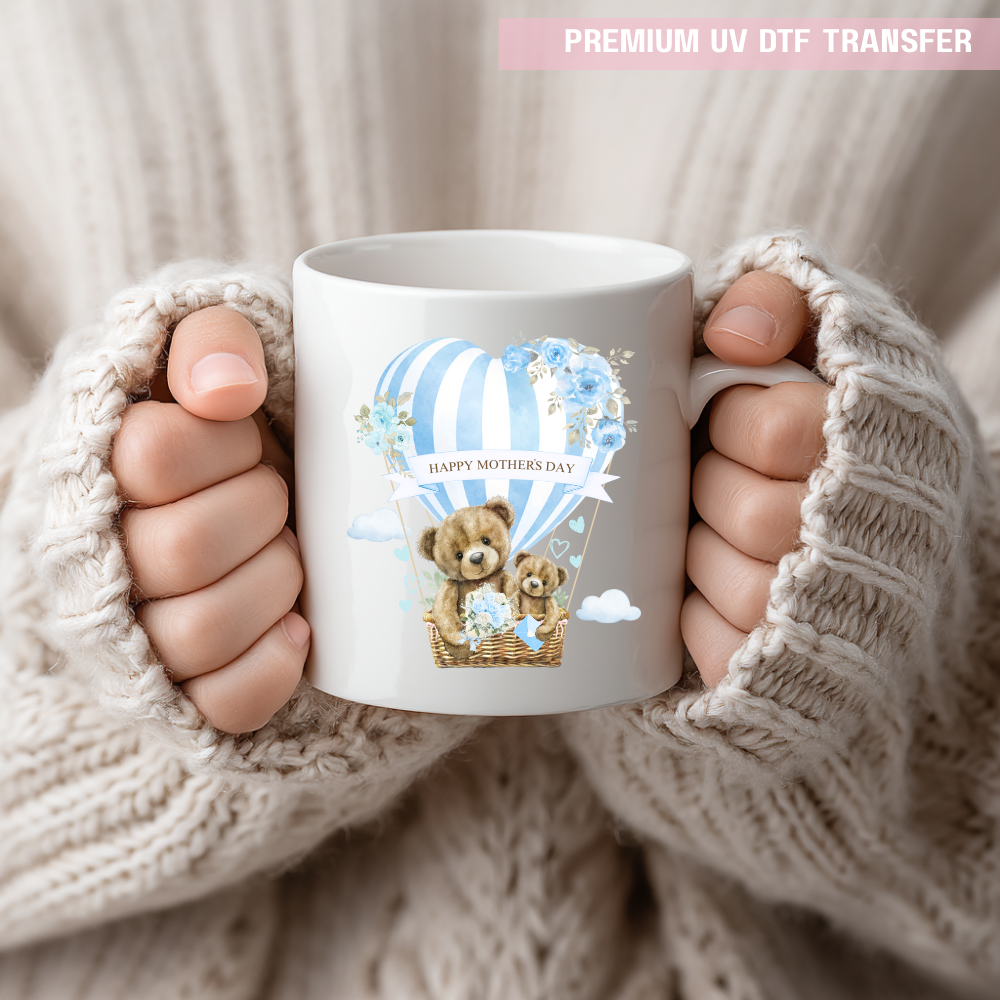 UV DTF decal - happy mothers day - blue balloon mama bear - Mothers day - Crafty Mood