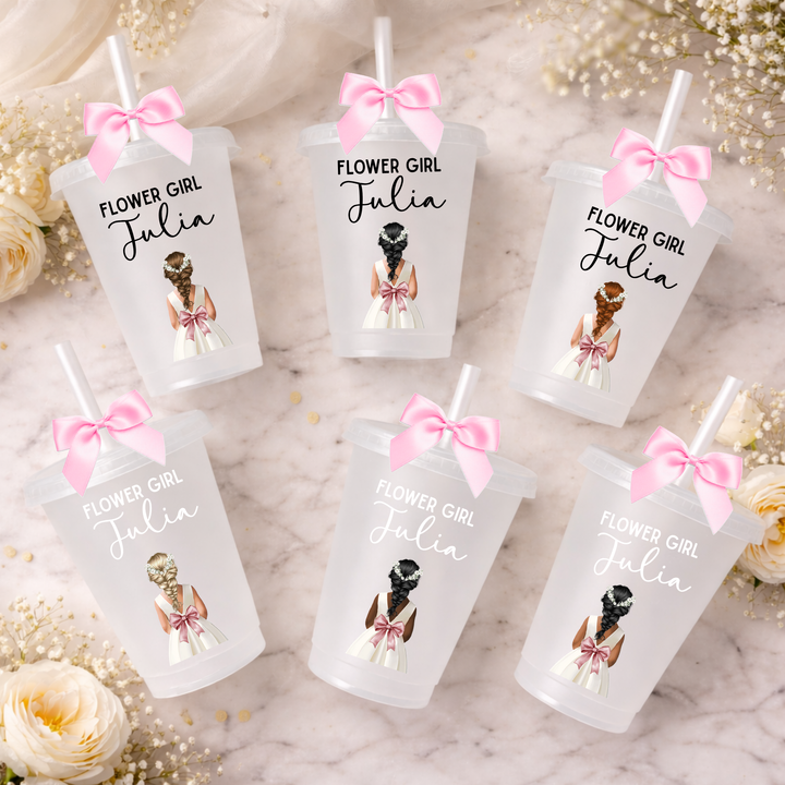 UV DTF decal - Flower girl - dusty pink bow dress - loose braid