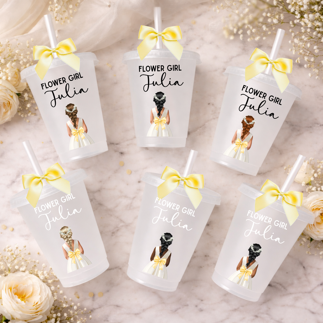 UV DTF decal - Flower girl - yellow bow dress - loose braid hair