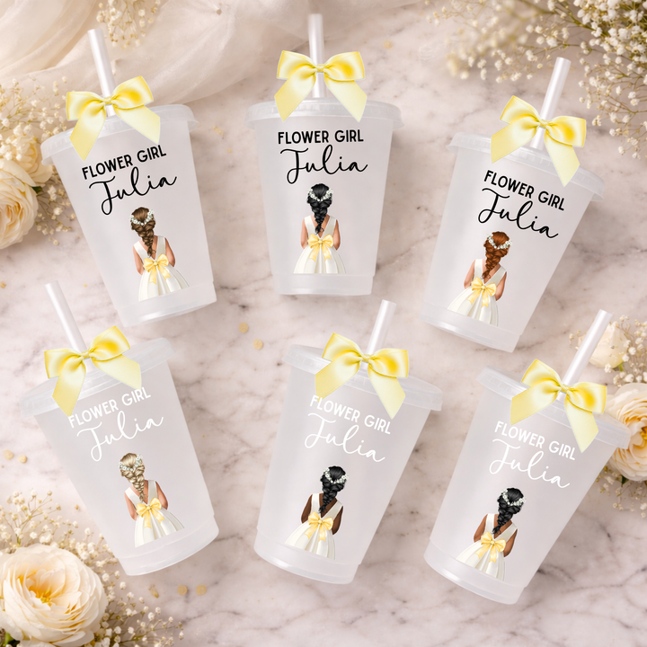 UV DTF decal - Flower girl - yellow bow dress - loose braid hair