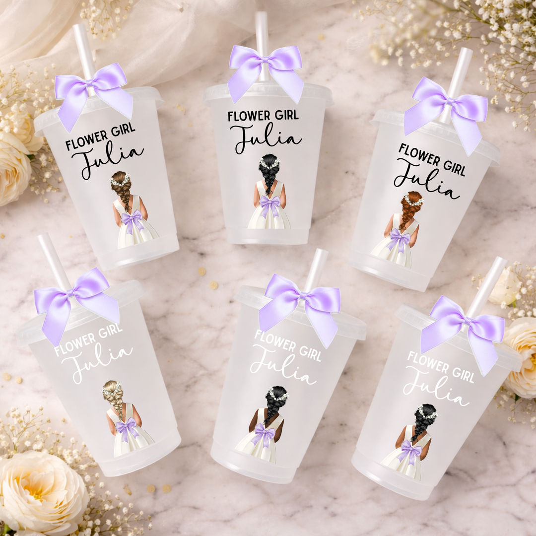 UV DTF decal - Flower girl - lilac bow dress - loose braid hair