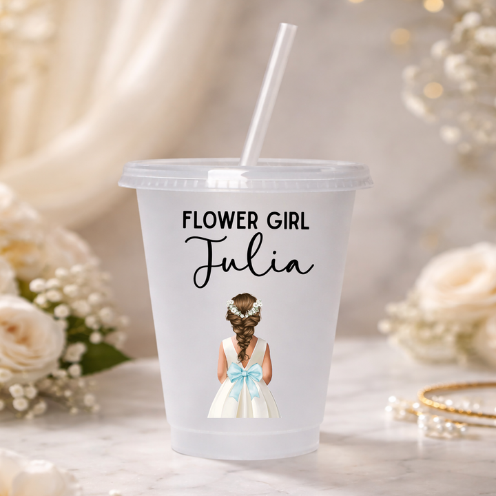 UV DTF decal - Flower girl - sky blue bow dress - loose braid hair