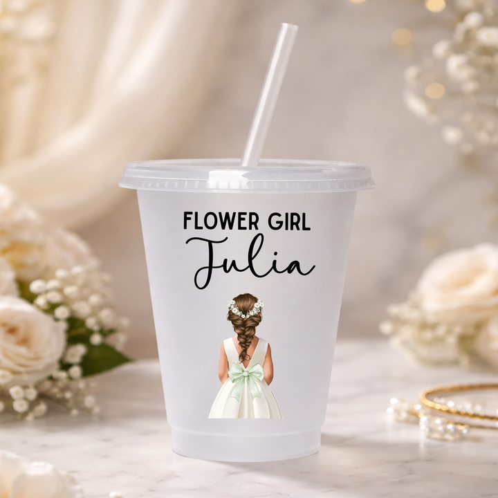 UV DTF decal - Flower girl - mint green bow dress - loose braid hair