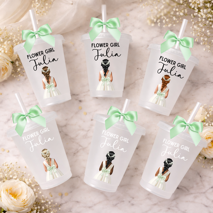 UV DTF decal - Flower girl - mint green bow dress - loose braid hair