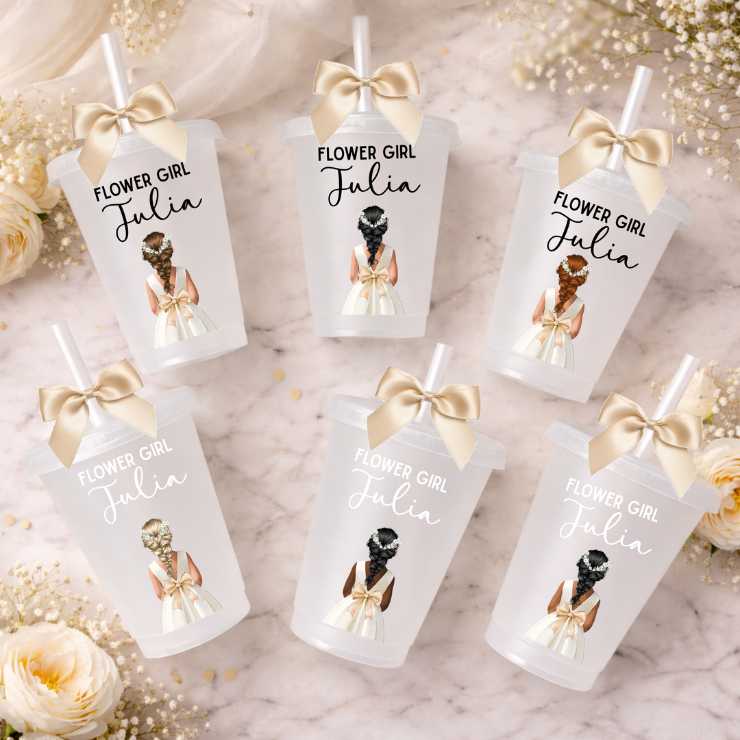 UV DTF decal - Flower girl - champagne bow dress - loose braid hair