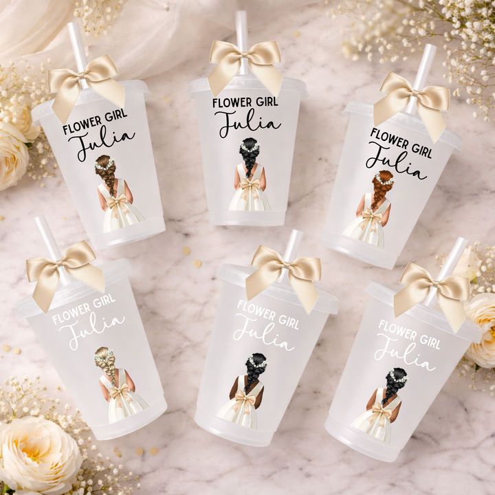 UV DTF decal - Flower girl - champagne bow dress - loose braid hair