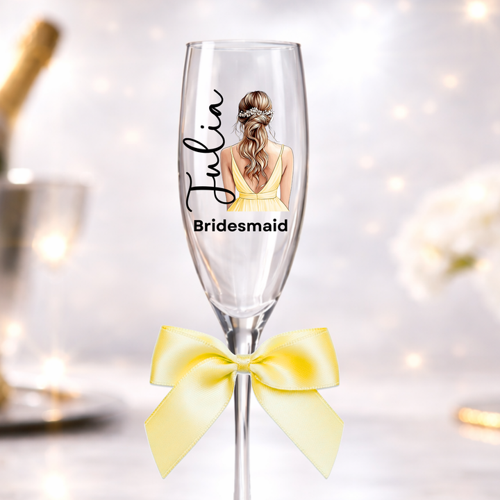 UV DTF decal - Bridesmaid - yellow - half bun hair