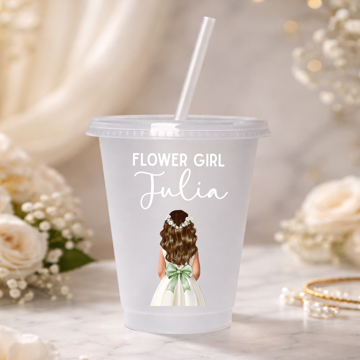 UV DTF decal - Flower girl - sage green bow dress - loose hair