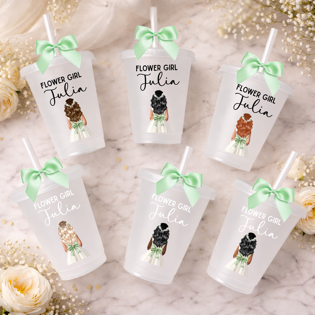 UV DTF decal - Flower girl - sage green bow dress - loose hair