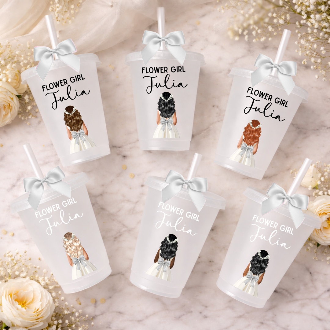 UV DTF decal - Flower girl - silver bow dress - loose hair