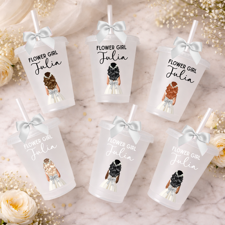 UV DTF decal - Flower girl - silver bow dress - loose hair