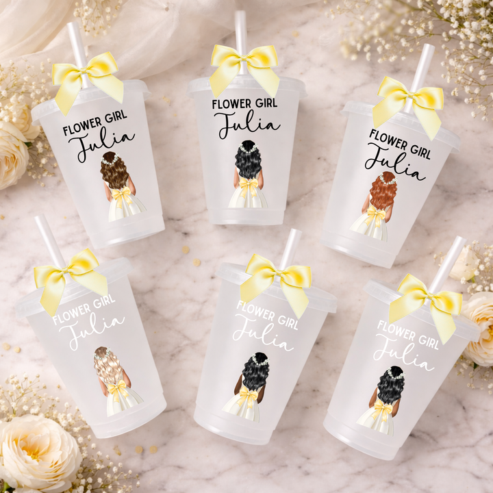 UV DTF decal - Flower girl - yellow bow dress - loose hair