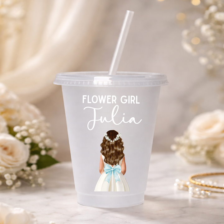 UV DTF decal - Flower girl - sky blue bow dress - loose hair