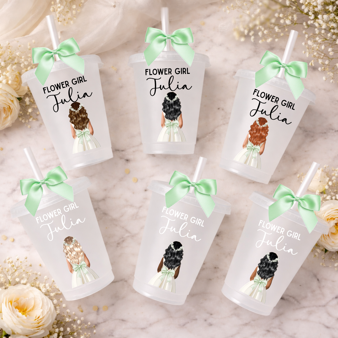 UV DTF decal - Flower girl - mint green bow dress - loose hair