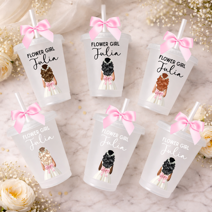 UV DTF decal - Flower girl - light pink bow dress - loose hair