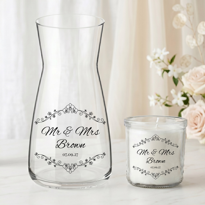 Wedding UV DTF decal - personalised - Bride - Vase candle uv dtf decal orchid flower
