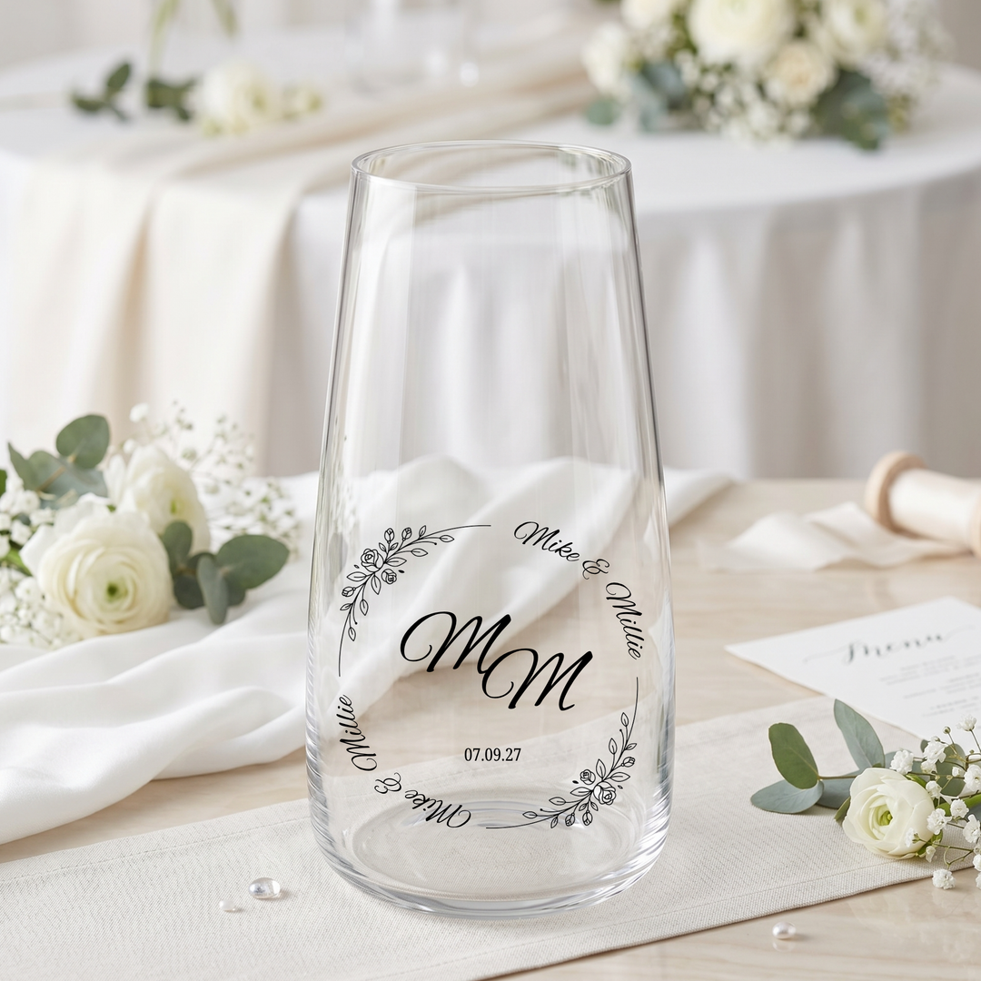 Wedding UV DTF decal - personalised - Bride - Vase candle uv dtf decal rose bud flower