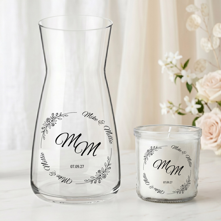 Wedding UV DTF decal - personalised - Bride - Vase candle uv dtf decal rose bud flower