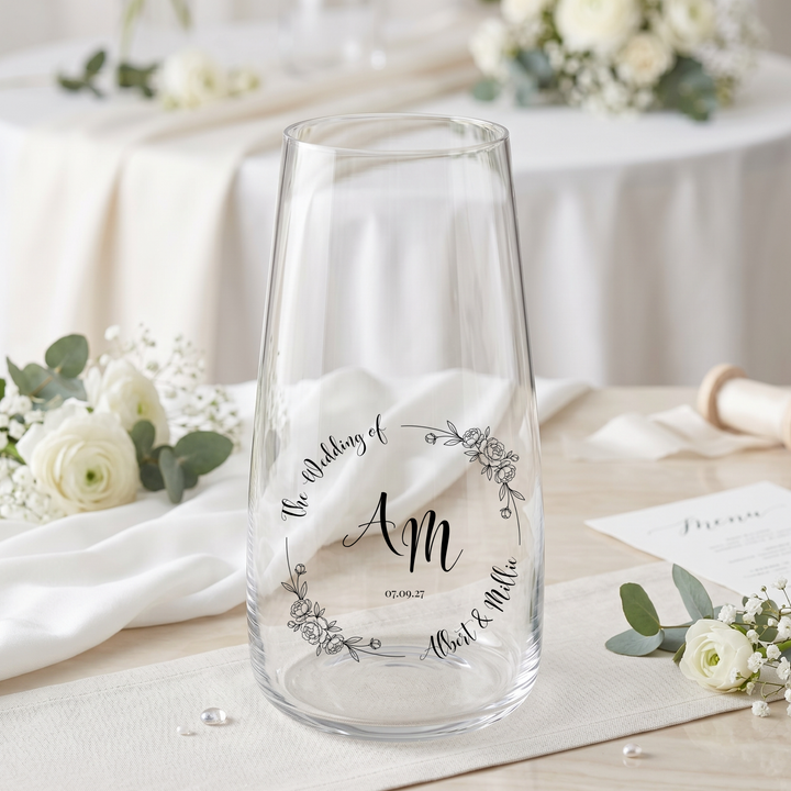 Wedding UV DTF decal - personalised - Bride - Vase candle uv dtf decal blooming rose flower