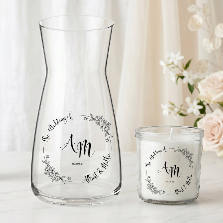 Wedding UV DTF decal - personalised - Bride - Vase candle uv dtf decal blooming rose flower