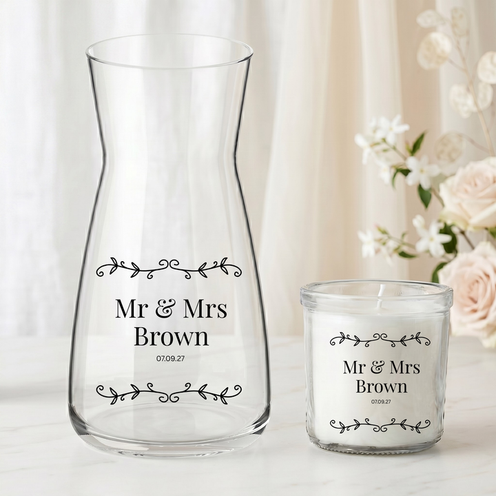 Wedding UV DTF decal - personalised - Bride - Vase candle uv dtf decal leaf vine