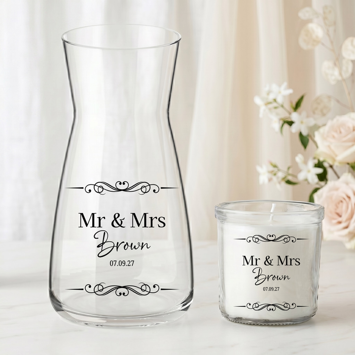 Wedding UV DTF decal - personalised - Bride - Vase candle uv dtf decal tendril design