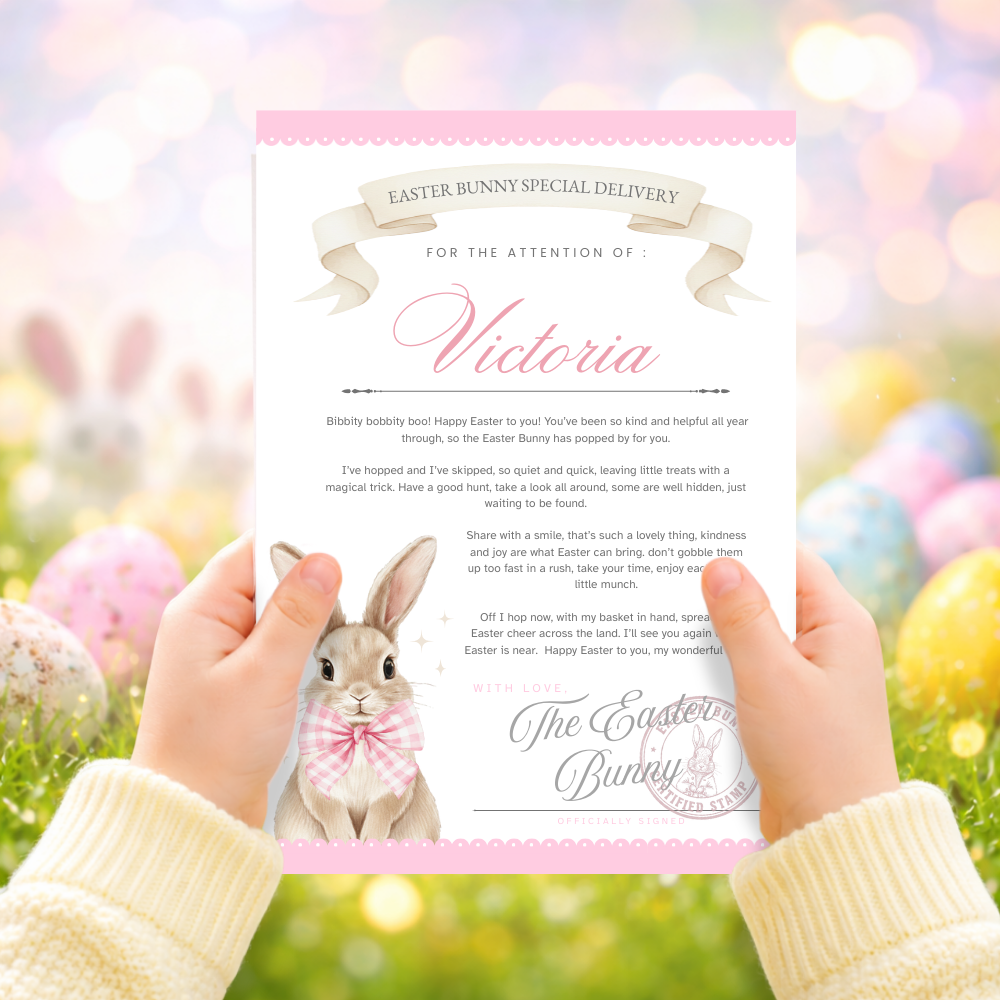 Printed range - A4 Easter bunny pink special delivery certificate - Crafty Mood