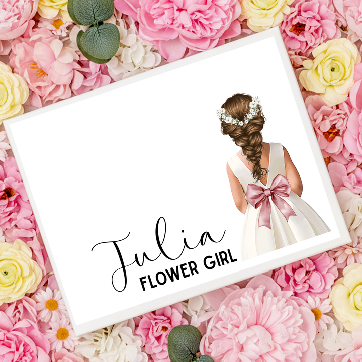 Sticker decal - Flower girl - white bow dress - loose braid hair - for Magnetic topper box