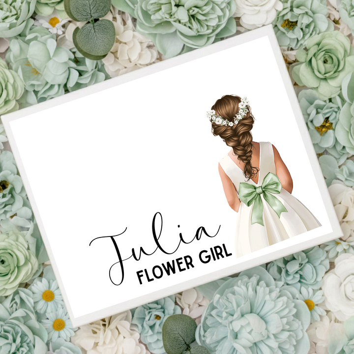 Sticker decal - Flower girl - green bow dress - loose braid hair - for Magnetic topper box