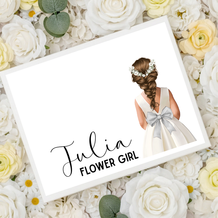 Sticker decal - Flower girl - grey bow dress - loose braid hair - for Magnetic topper box