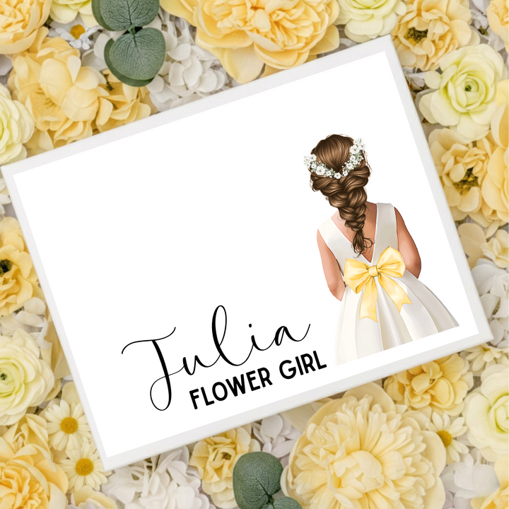 Sticker decal - Flower girl - yellow bow dress - loose braid hair - for Magnetic topper box