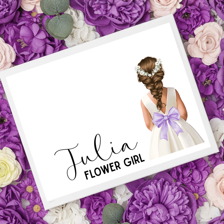 Sticker decal - Flower girl - purple bow dress - loose braid hair - for Magnetic topper box
