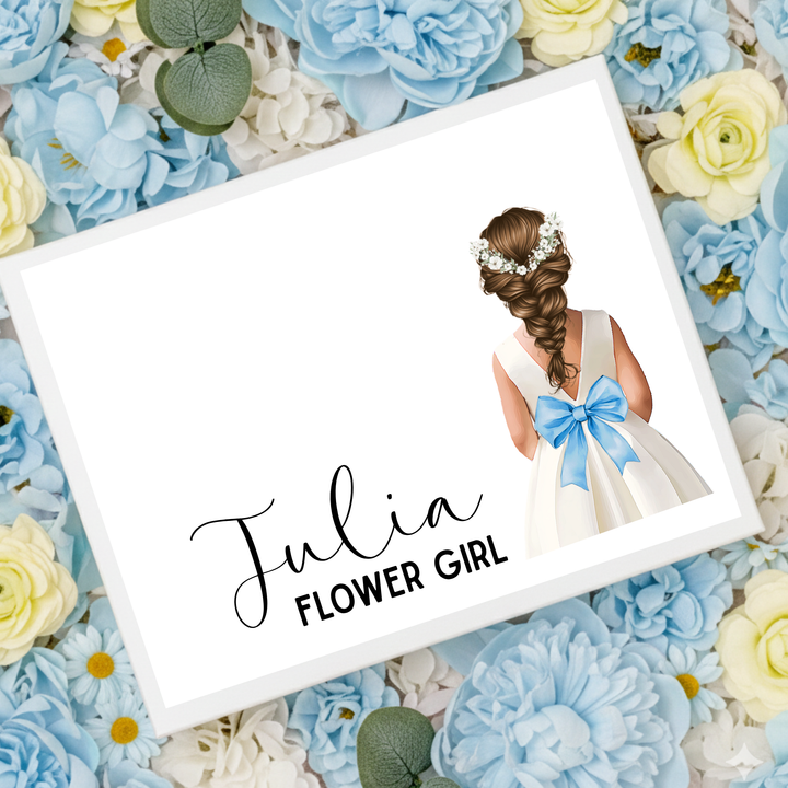 Sticker decal - Flower girl - blue bow dress - loose braid hair - for Magnetic topper box