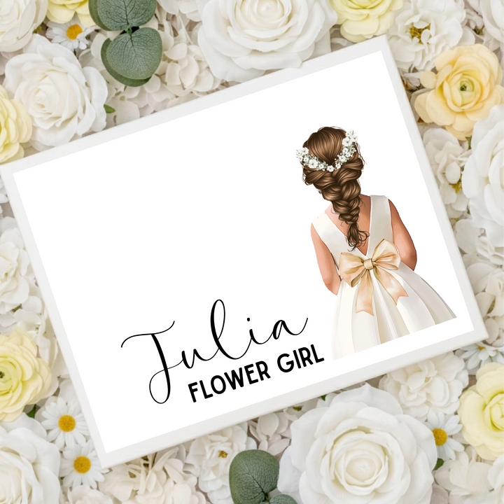 Sticker decal - Flower girl - light yellow bow dress - loose braid hair - for Magnetic topper box