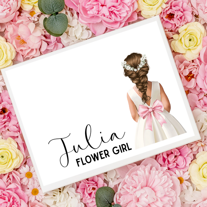 Sticker decal - Flower girl - light pink bow dress - loose braid hair - for Magnetic topper box