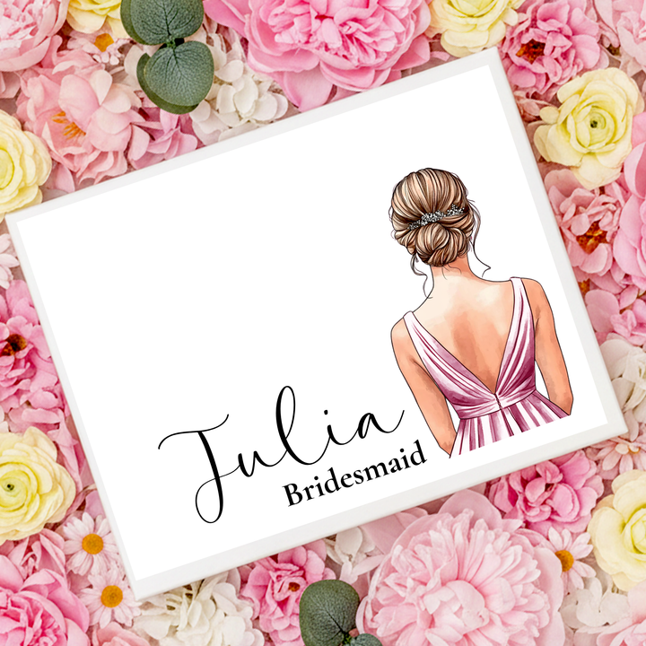 Sticker decal - Bridesmaid - dusky pink - bun hair - for Magnetic topper box