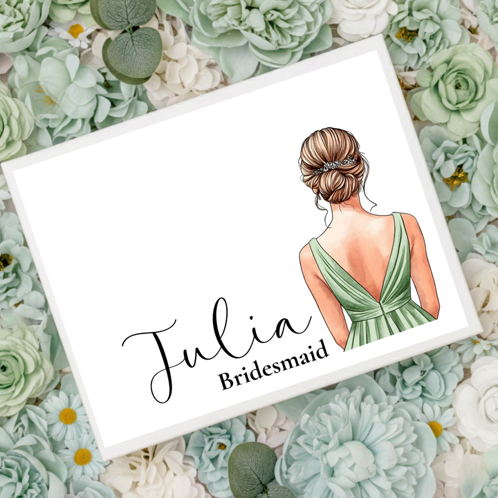 Sticker decal - Bridesmaid - green dress - bun hair - for Magnetic topper box