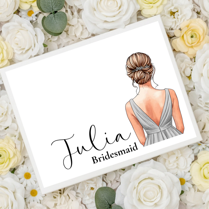 Sticker decal - Bridesmaid - grey dress - bun hair - for Magnetic topper box