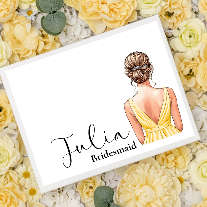Sticker decal - Bridesmaid - yellow dress - bun hair - for Magnetic topper box