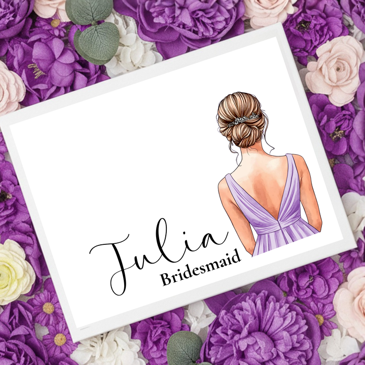 Sticker decal - Bridesmaid - purple dress - bun hair - for Magnetic topper box