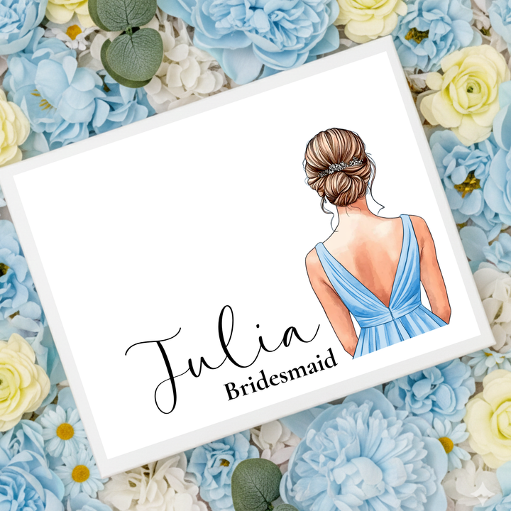 Sticker decal - Bridesmaid - blue dress - bun hair - for Magnetic topper box