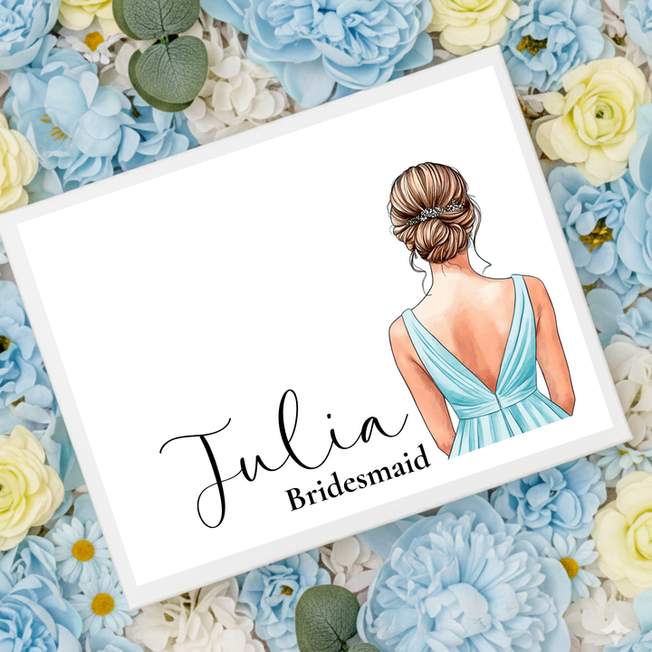Sticker decal - Bridesmaid - blue ice dress - bun hair - for Magnetic topper box