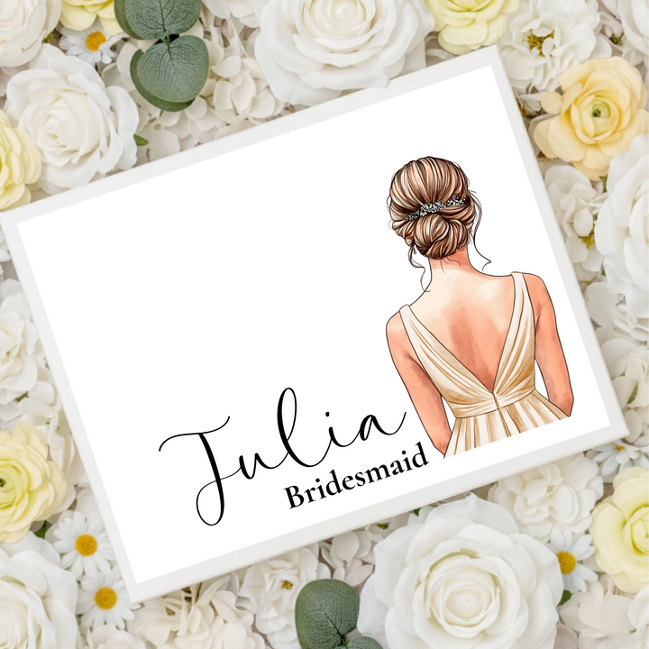 Sticker decal - Bridesmaid - light yellow dress - bun hair - for Magnetic topper box