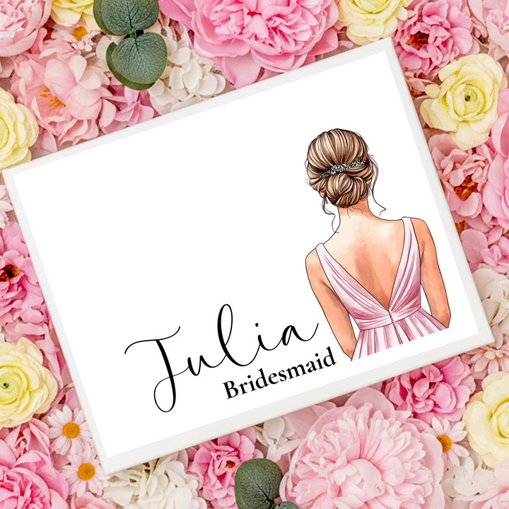 Sticker decal - Bridesmaid - pink dress - bun hair - for Magnetic topper box