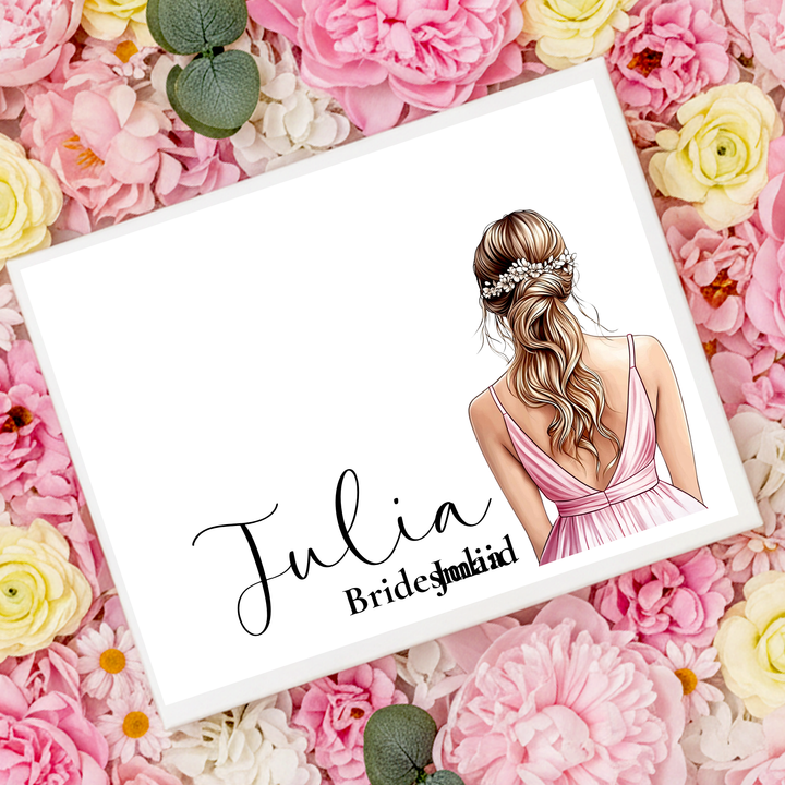 Sticker decal - Bridesmaid - pink dress - loose braid hair - for Magnetic topper box