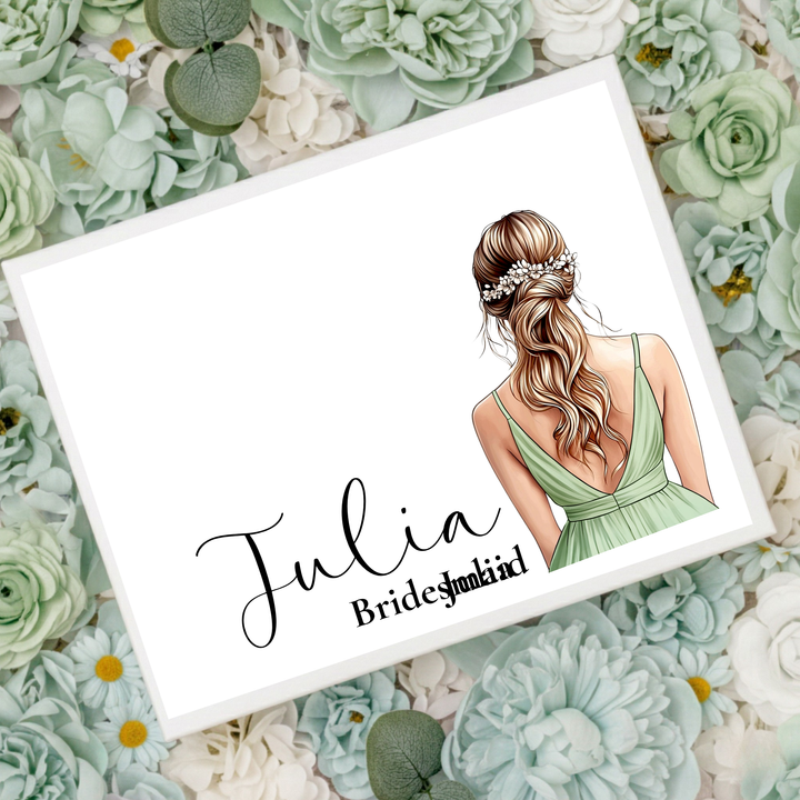 Sticker decal - Bridesmaid - green dress - loose braid hair - for Magnetic topper box