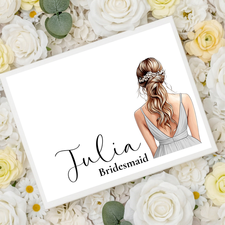 Sticker decal - Bridesmaid - grey dress - loose braid hair - for Magnetic topper box