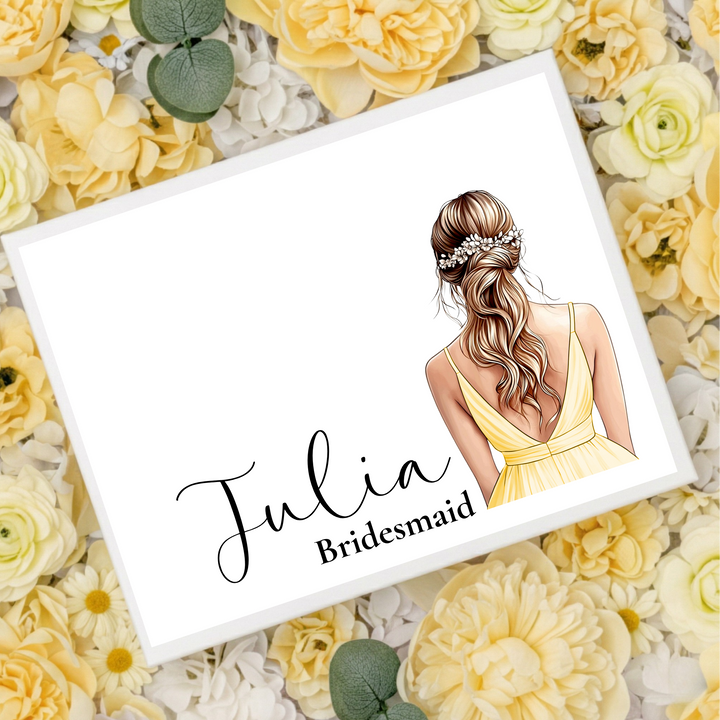 Sticker decal - Bridesmaid - yellow dress - loose braid hair - for Magnetic topper box