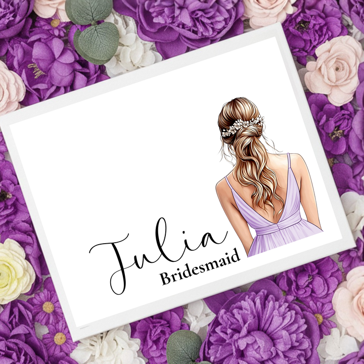 Sticker decal - Bridesmaid - purple dress - loose braid hair - for Magnetic topper box