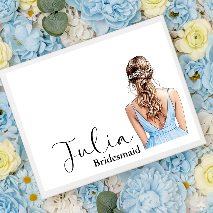 Sticker decal - Bridesmaid - blue dress - loose braid hair - for Magnetic topper box